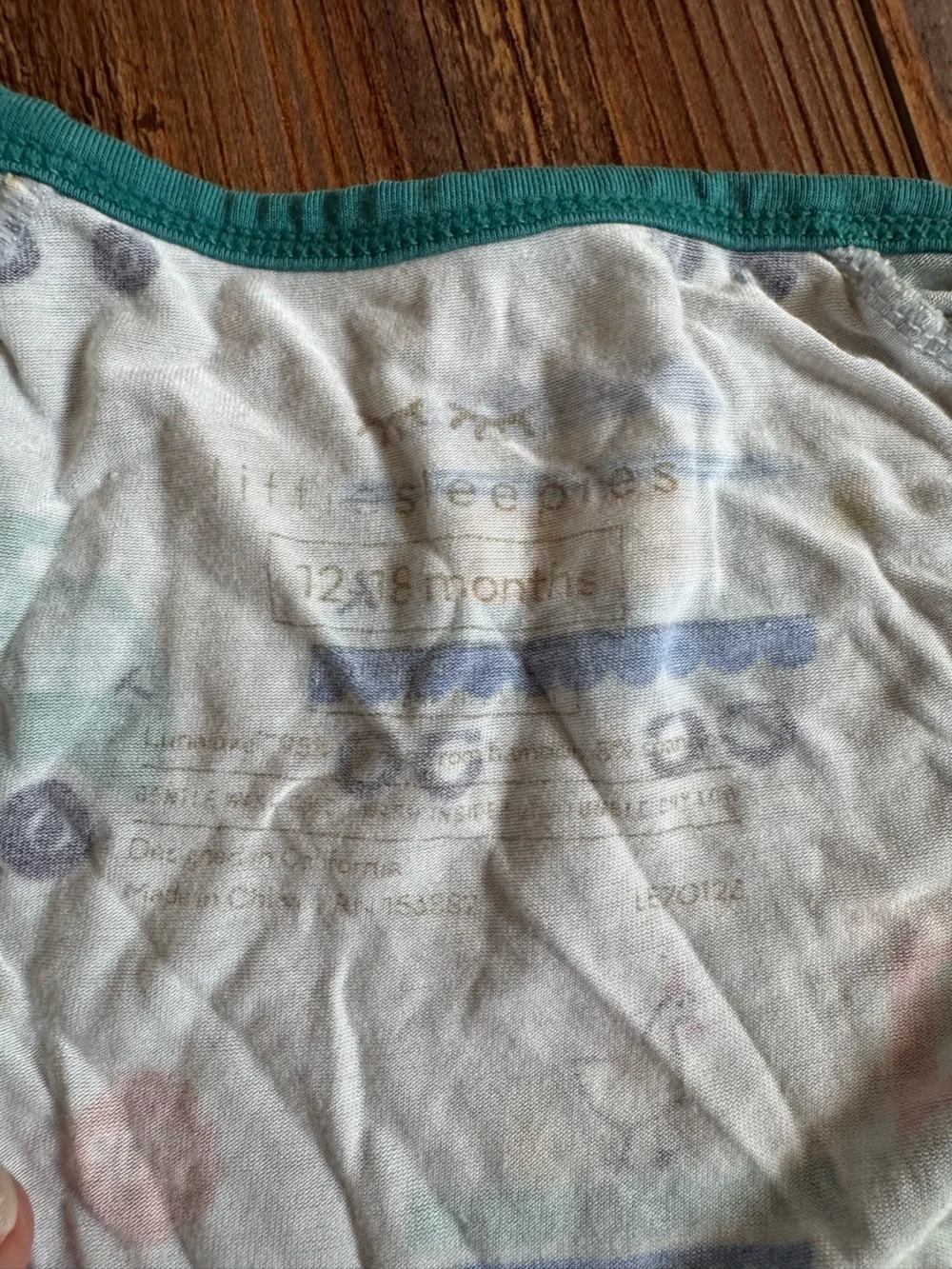 Little sleepies - 12-18 month - Footed Pajama - Teal Trim with Multicolor Trucks